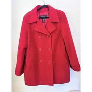 Vintage Fabio 100% Wool Peacoat Double Breasted Red Womans XL Pockets Old Money